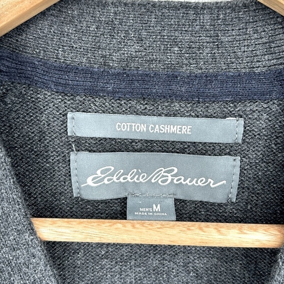 Eddie Bauer Cotton Cashmere Cardigan Sweater Men’s Size Medium in Charcoal Gray - Picture 2 of 6